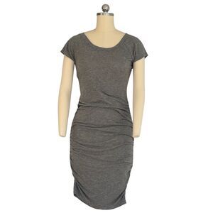 Attention Women's Gray Fitted Ruched Knee Length Dress Size S